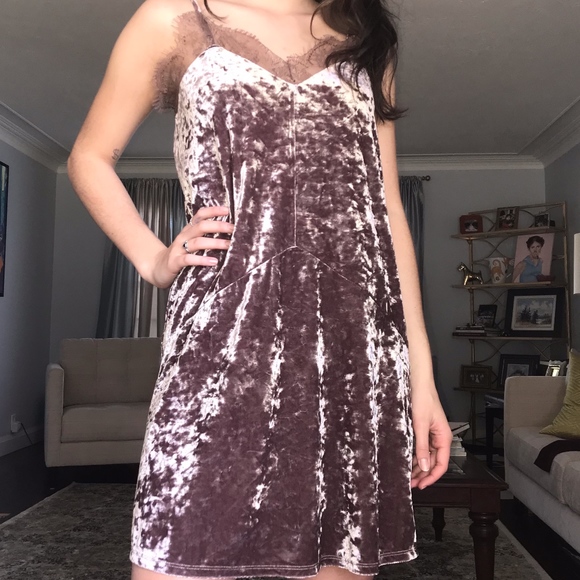 Mauve Velvet Lace Slip Dress - Picture 1 of 5